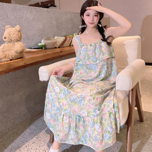 棉绸吊带加长睡裙睡衣甜美可外穿连衣裙 防凸点吊带睡裙女夏天薄款