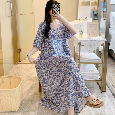 超长款睡裙纯棉绸可外穿人棉睡裙