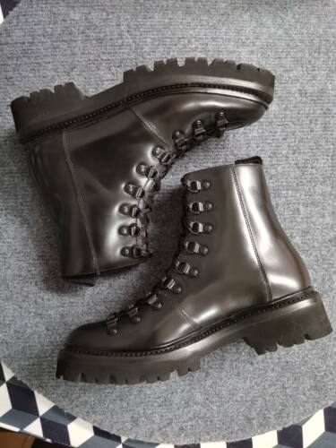 欧洲专柜调货GRENSON黑色系带女士登山靴厚底短靴踝靴