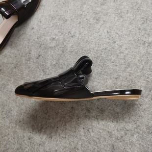 MARNI黑色漆皮女士尖頭中口平底穆勒半拖鞋 德國(guó)采購(gòu)新品