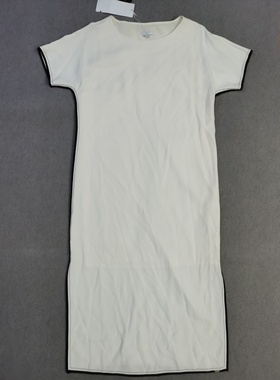 英国采购新品ESCADA乳白色细黑边六十年代复古女圆领侧开叉连衣裙