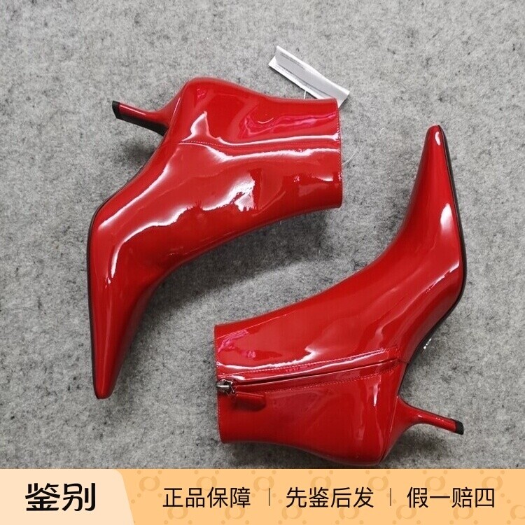 意大利购新品prada普拉达红色漆皮尖头女士踝靴短靴中跟切尔西靴