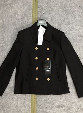 德国Escada黑色双排扣宫廷风女修身短款纯羊毛呢夹克外套