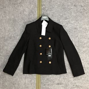 德国Escada黑色双排扣宫廷风女修身短款纯羊毛呢夹克外套