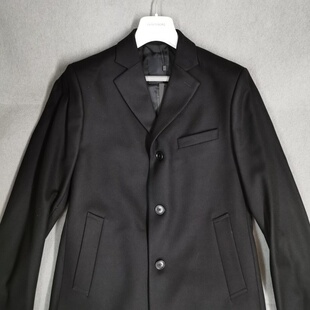 德国采购新品lindeberg林德伯格黑色羊毛呢男士修身中长款大衣