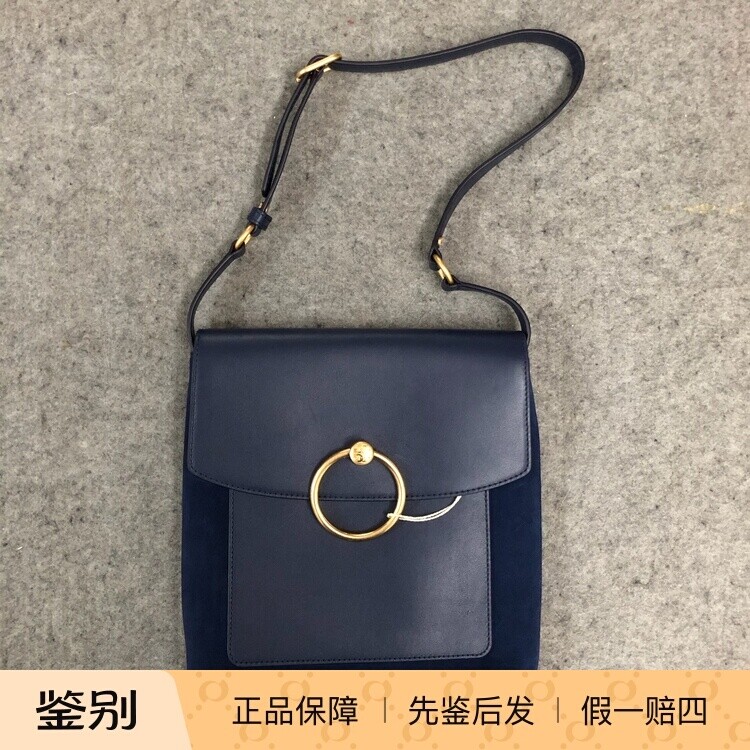 英国采购新品Tory Burch深蓝色磨砂皮方形女士复古单肩手提包