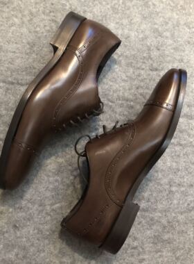 美国Fratelli Rossetti棕色截头男正装尖头牛津鞋单皮鞋