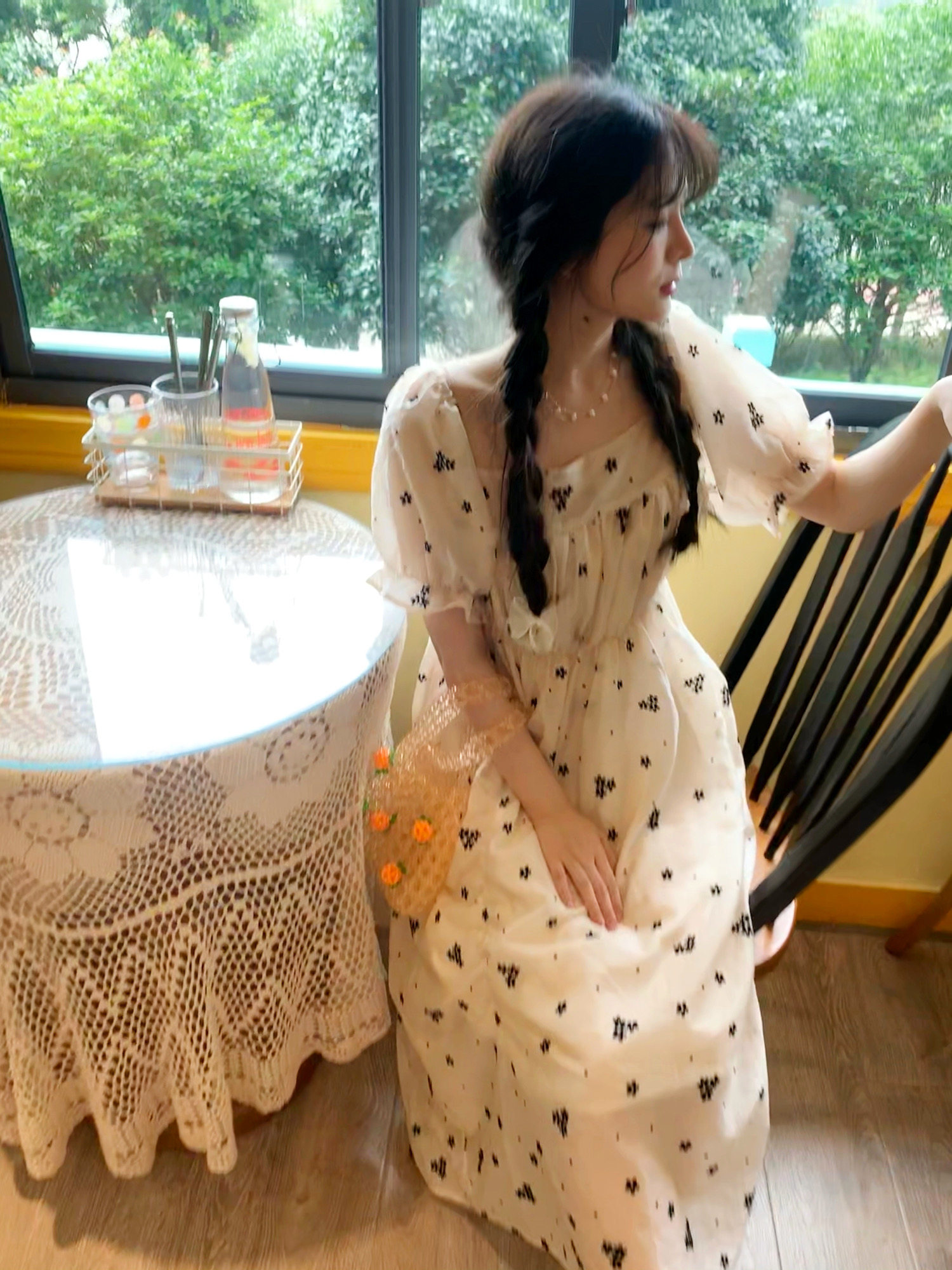 大蒜甜美风方领仙女蓬蓬初恋裙