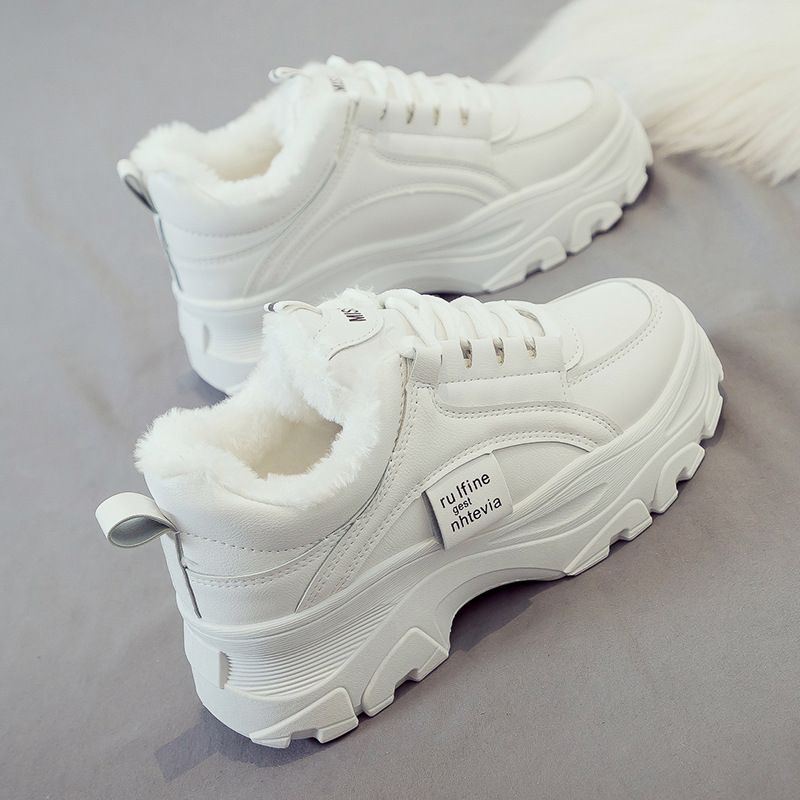 厚底老爹鞋女款2025新款秋冬季加绒女鞋子百搭小白休闲增高运动鞋