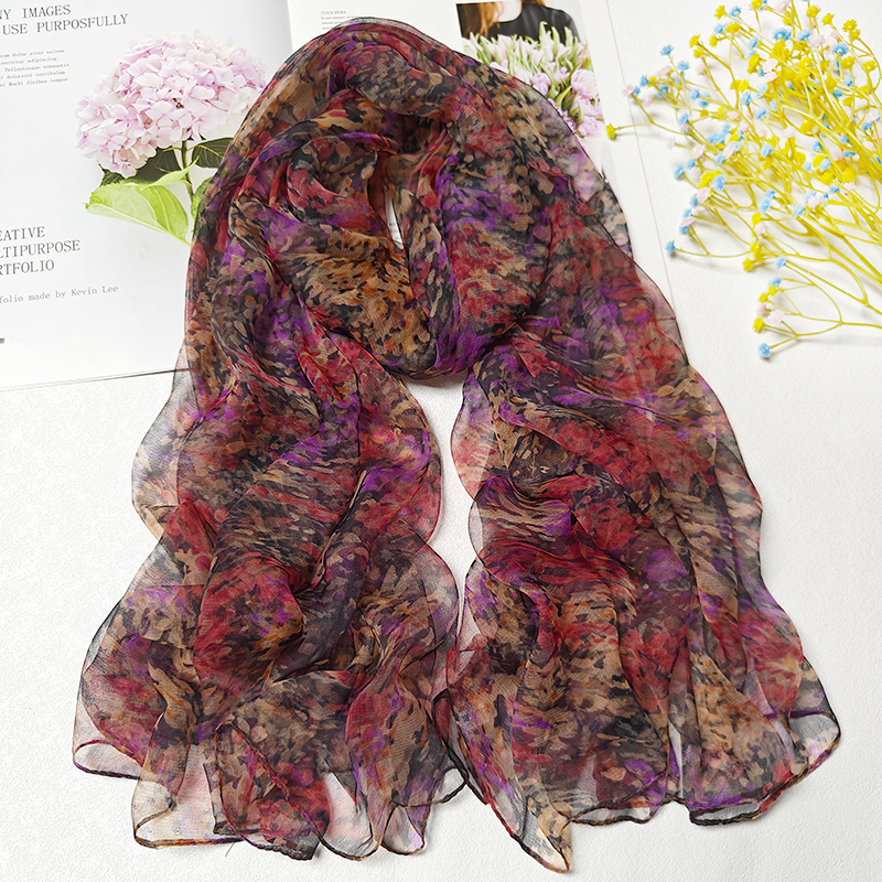 春秋季百搭真丝桑蚕丝印花长丝巾