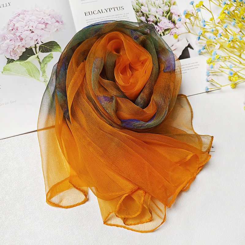 2025春秋季新款桑蚕丝东风纱女士长丝巾妈妈围脖披肩两用护颈纱巾