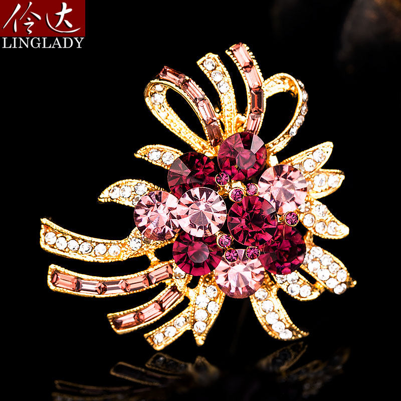 包邮胸花胸针紫色仿水晶女士大别针复古日韩衣饰西装配饰高级感