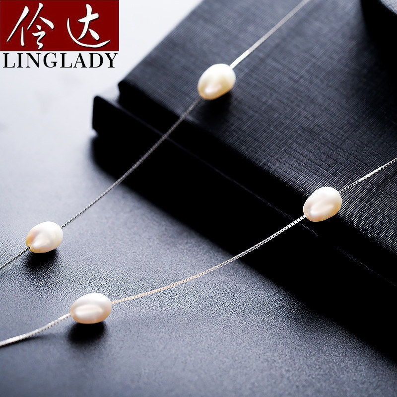 伶达925银链子淡水珍珠项链小清新锁骨链短款海洋泡沫项链高级感