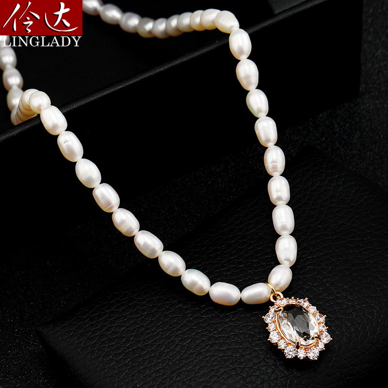 伶达项链淡水珍珠锁骨链大气百搭高档颈链夏季衣服挂件 锦花照水