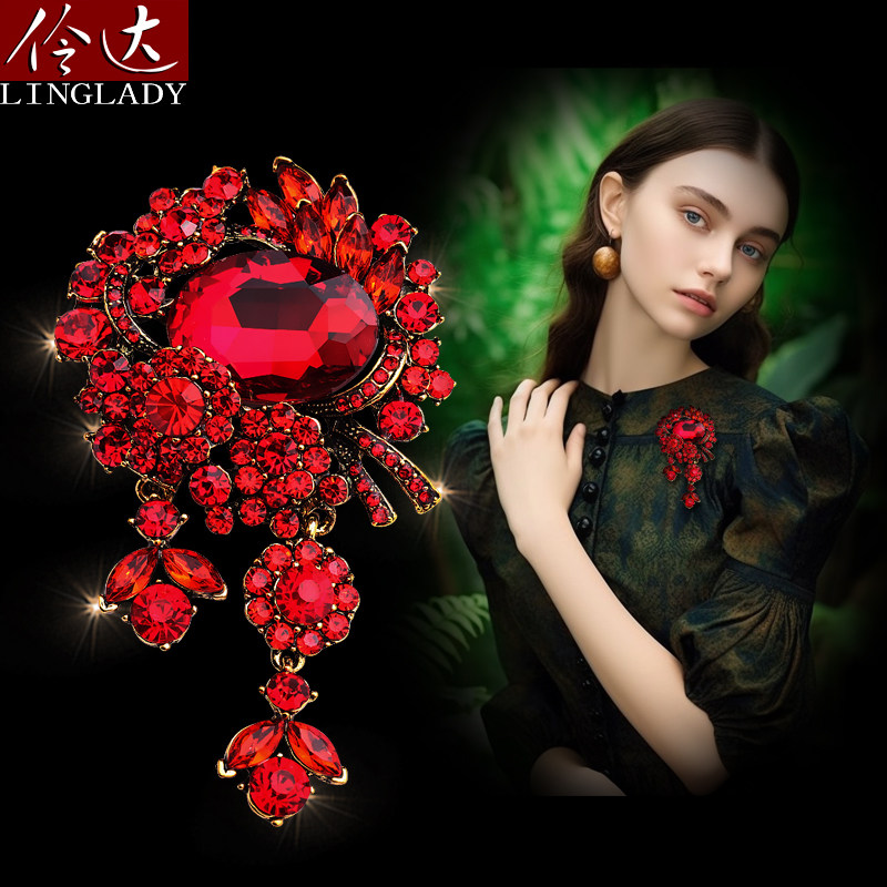 包邮水晶大别针胸花别针欧美复古夸张毛衣配饰经典款胸针秋冬新款