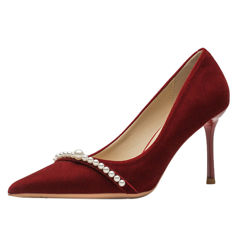 PEARL RED HIGH HEELS WEDDING SHOES WOMENS 2024 NEW XIUHE DRESS ENGAGEMENT WEDDING BRIDAL SHOES