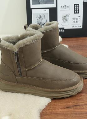 冬季男士纯羊毛雪地靴 保暖短筒羊毛雪地靴