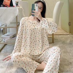 绵绸睡衣女春秋长袖薄款女装