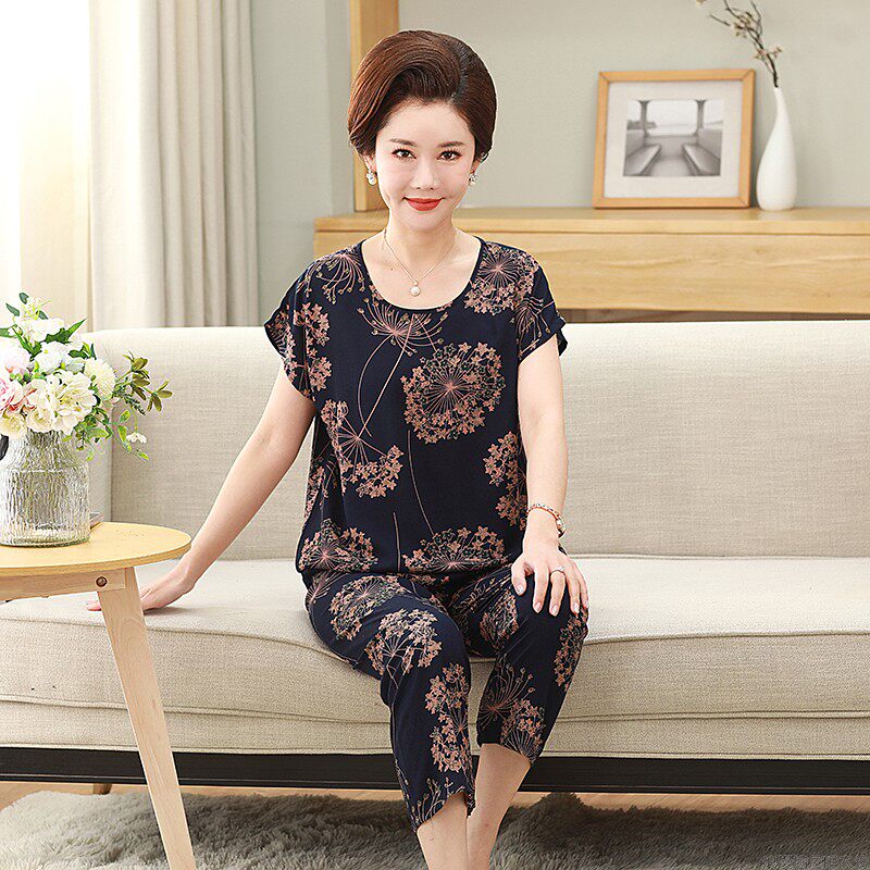 睡衣女夏纯棉短袖棉绸妈妈高档中老年妇女装可外穿休闲家居服套装