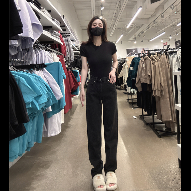 CK女士高腰阔腿显瘦舒适牛仔裤