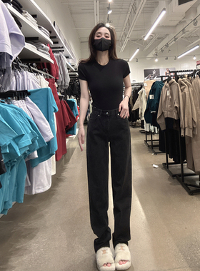 CK Calvin Klein女士新款舒适休闲90s中腰阔腿牛仔裤长裤CW66-5