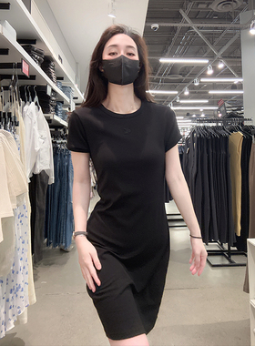 CK Calvin Klein女士圆领短袖连衣裙T恤女裙纯棉修身弹力CW357