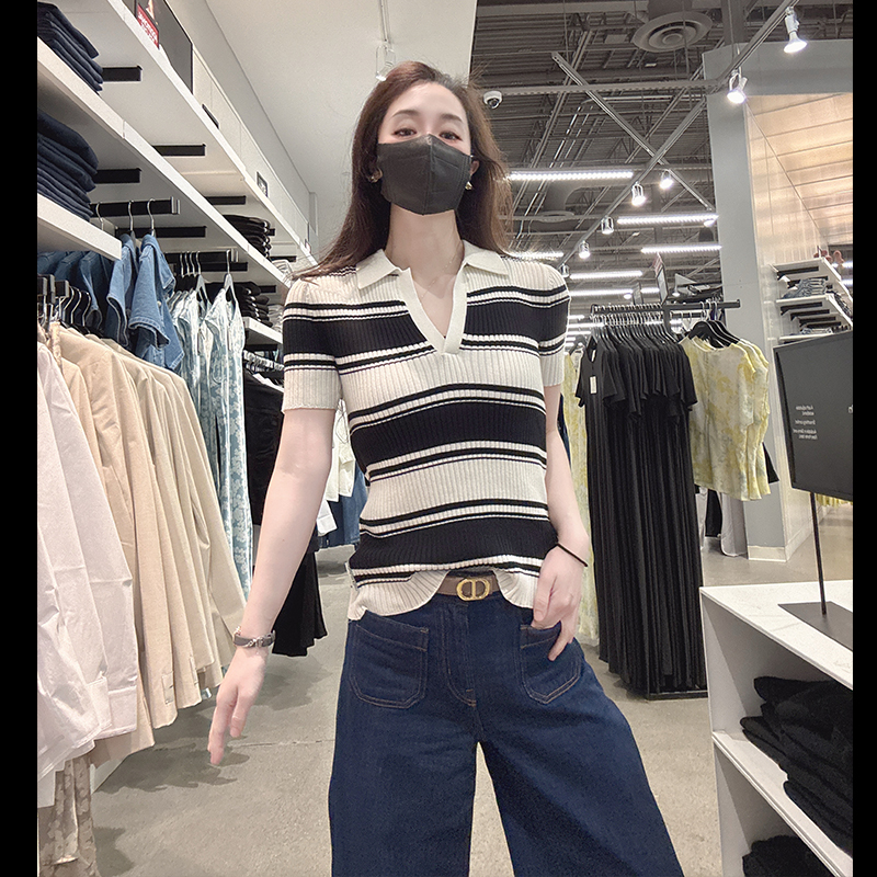 CK女士小开领修身短袖针织Polo衫