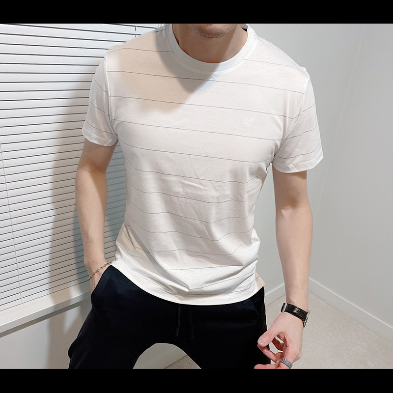 calvin klein/ck男士新款圆领短袖t恤清凉柔顺细腻条纹潮cm3-22