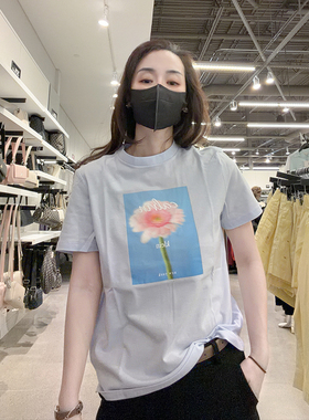CK Calvin Klein女士夏季新款圆领纯棉舒适休闲印花短袖T恤CW616