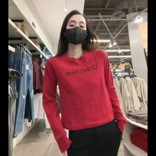 Calvin Klein CK女士新时尚柔软潮流打底衫刺绣logo长袖T恤CW602