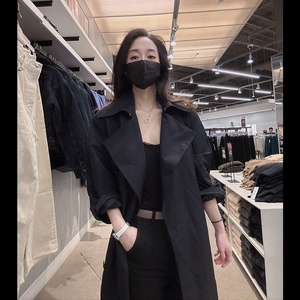 Calvin Klein CK女士秋冬气质通勤系带大翻领中长款风衣外套CW280