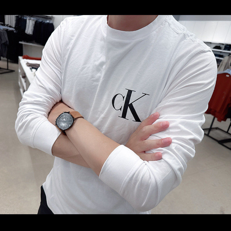 Calvin Klein CK男士秋季圆领修身长袖T恤时尚休闲CM3-69