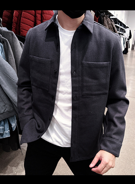 Calvin Klein CK男工装百搭羊毛混纺保暖衬衣翻领上衣外套CM8-75