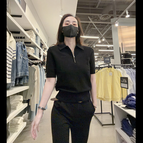 CK女士Polo领短袖针织衫