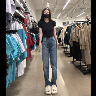 Klein女士新款 中腰直筒微弹阔腿显瘦舒适牛仔裤 CW66 Calvin