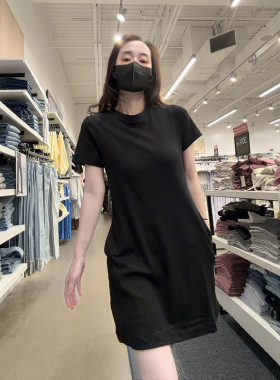 CK Calvin Klein女士圆领时尚休闲弹力修身显瘦短袖连衣裙CW692