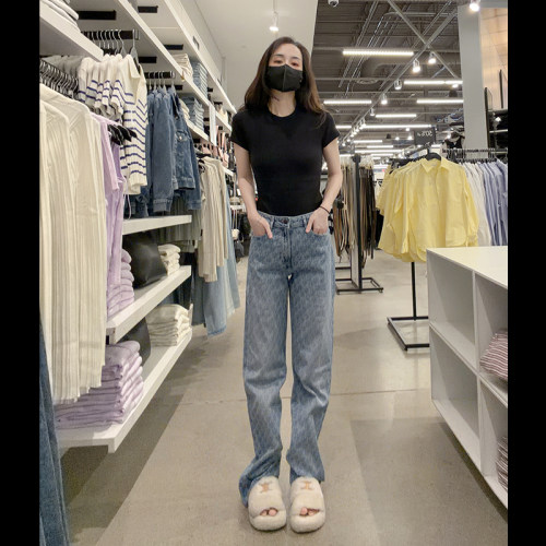 CK女士中腰直筒牛仔裤
