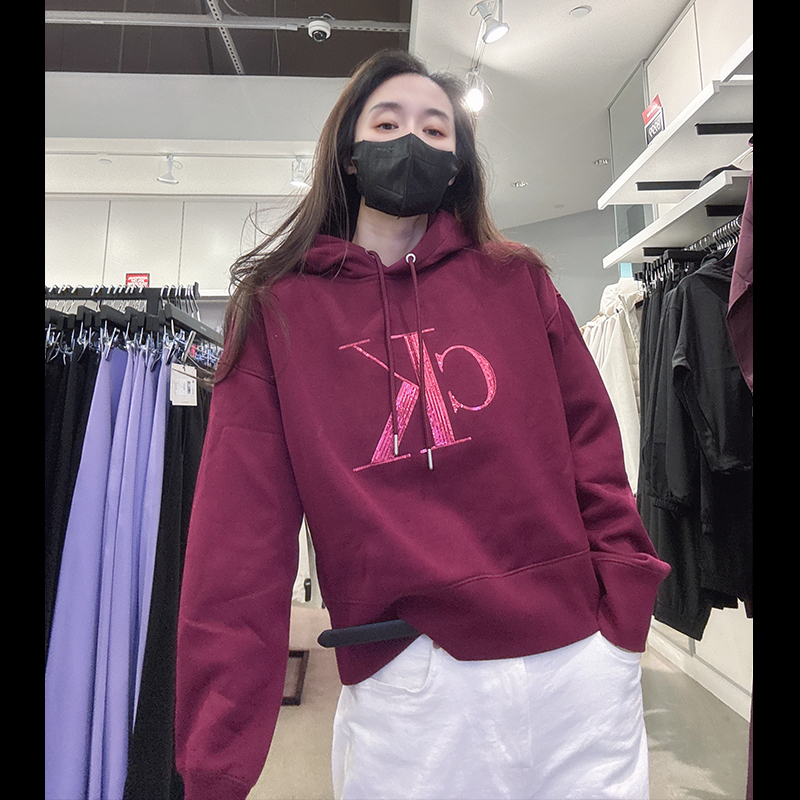 CK女士抓绒连帽套头卫衣