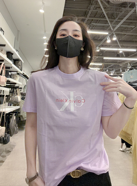 CK Calvin Klein女士夏季新款圆领纯棉舒适休闲印花短袖T恤CW607