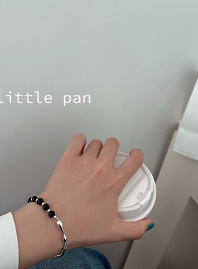 925纯银黑色圆珠韩国ins小众手链