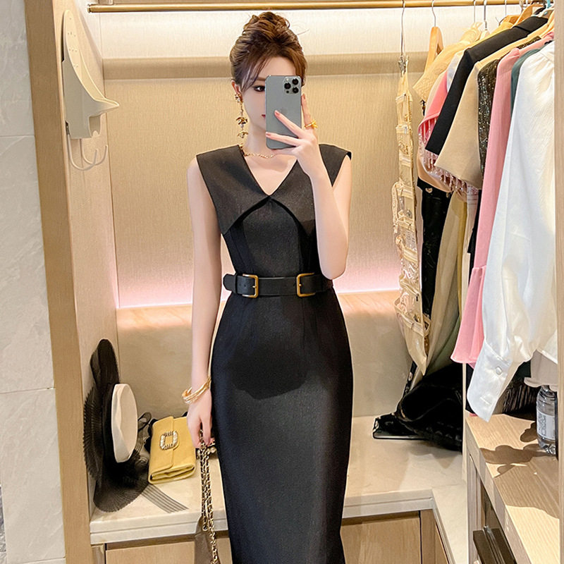 正式场合包臀长裙夏季新款女装法式娃娃领减龄修身连衣裙9811