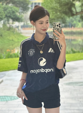 Adidas阿迪达斯24-25曼联客场球迷版深蓝透气柔软短袖球衣IU1390