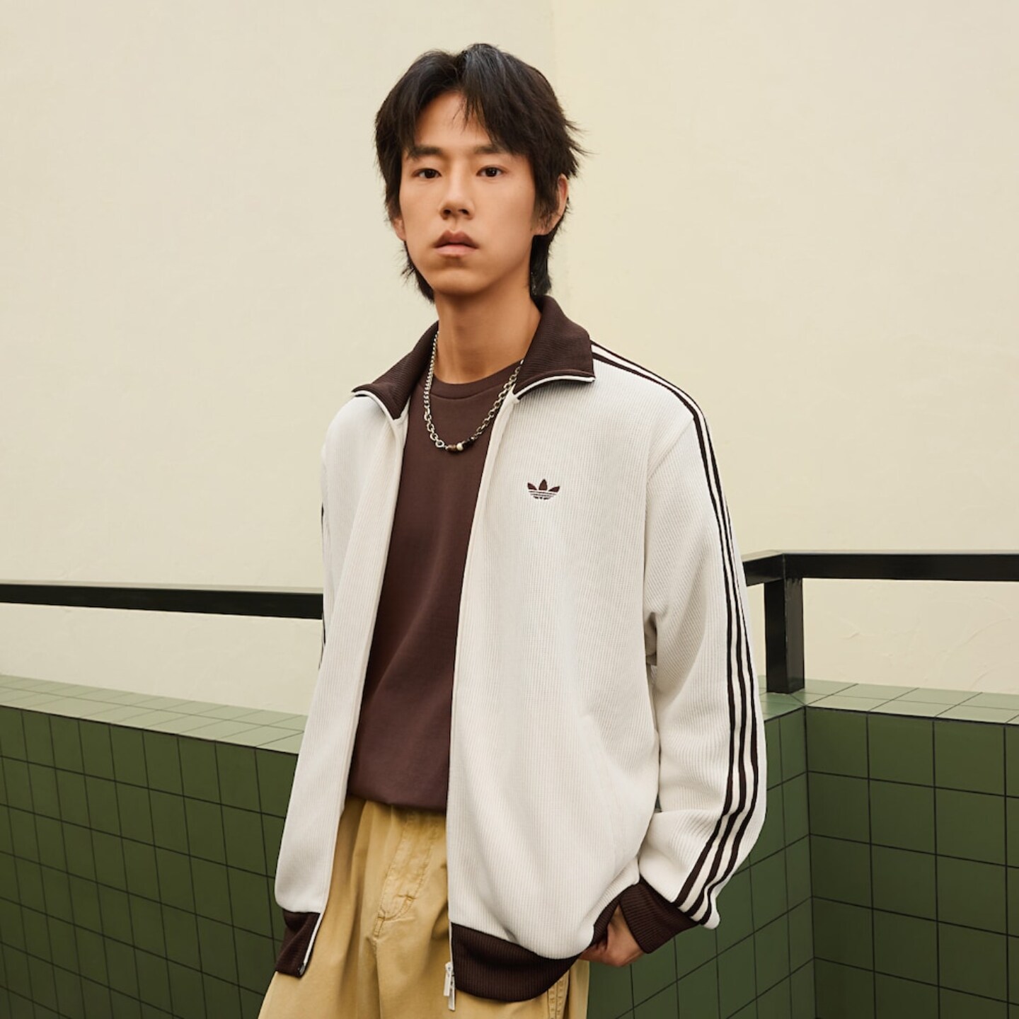 阿迪达斯双向拉链针织宽松夹克
