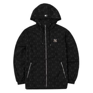 MLB情侣外套NY满印老花夹克24秋季 连帽宽松运动上衣3AWJM0444 新款