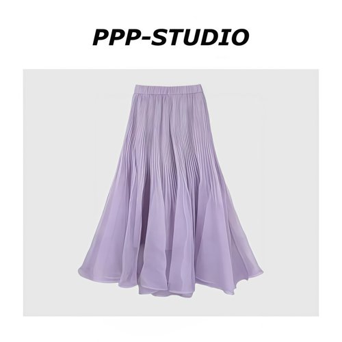 『PP-STUDIO』“天丝欧根纱”百搭减龄波浪边大摆半身裙*20261337