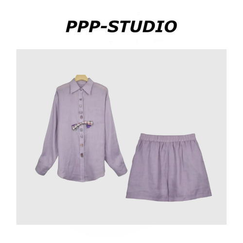 『PP-STUDIO』“苎麻”新款时尚法式气质衬衫+短裤套装*20261213