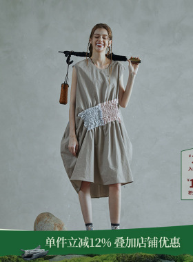 日着侠气风纯棉连衣裙2026夏新款女独特收皱设计宽松休闲显瘦裙子