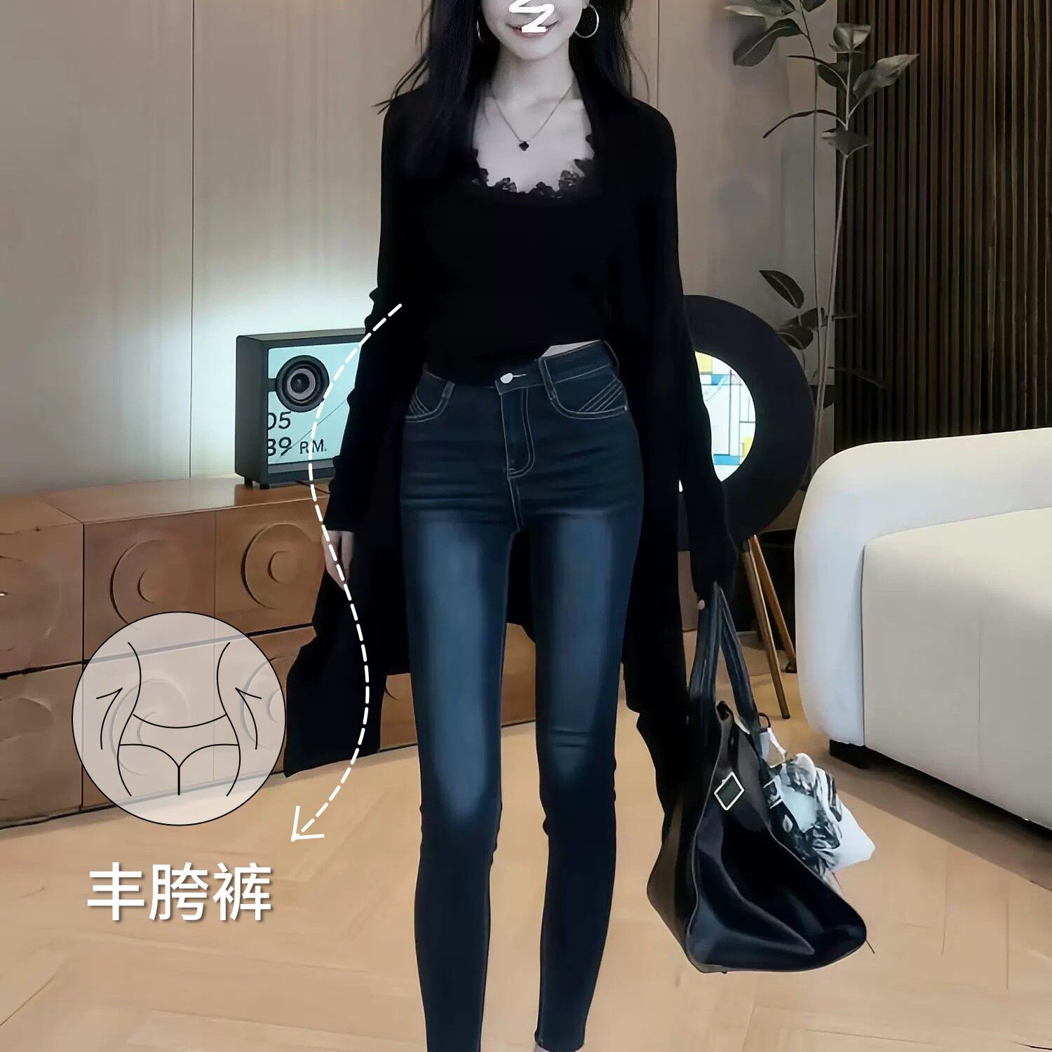 韩版丰胯小脚牛仔裤秋季新款深蓝色提臀高腰紧身弹力铅笔九分裤女