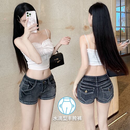 韩国新品 设计师品牌satomiradio辣妹低腰复古牛仔短裤