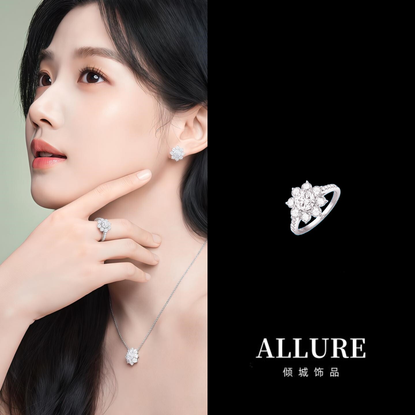 时尚高级感太阳花型高碳钻戒指食指戒S925银名媛风超闪新娘婚戒女